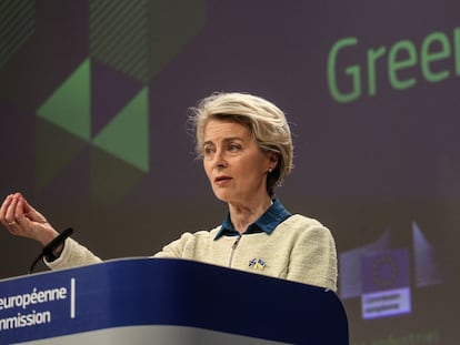 La presidenta de la Comisión Europea, Ursula von der Leyen, este miércoles al presentar su propuesta para una industria verde.