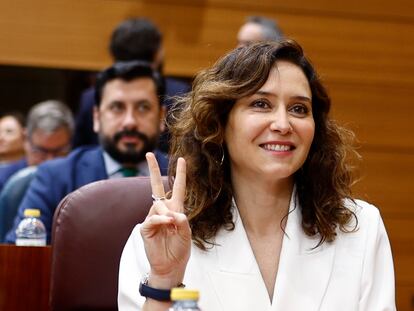 La presidenta de la Comunidad de Madrid, Isabel Díaz Ayuso, en la Asamblea regional que celebra pleno este jueves.