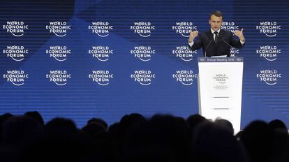 El presidente francés, Emmanuel Macron, durante su discurso en el Foro Económico Mundial en Davos (Suisa), el pasado 24 de enero.