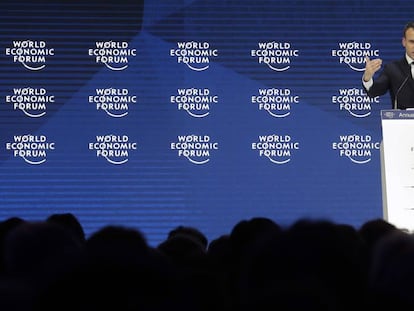 El presidente francés, Emmanuel Macron, durante su discurso en el Foro Económico Mundial en Davos (Suisa), el pasado 24 de enero.