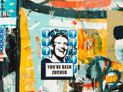 Pintada de Mark Zuckerberg, dueño de Facebook, en una pared de Londres, Inglaterra.