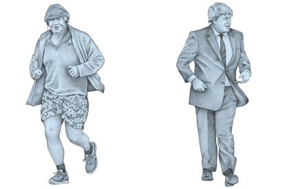 Boris Johnson en formato deportivo y en versión de trabajo. Todo siempre muy ancho. En eso se parece a los raperos.