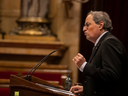 El expresidente Quim Torra, en el pleno del Parlament, da un último discurso en el hemiciclo.