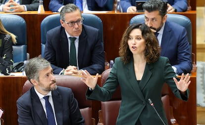 La presidenta de la Comunidad de Madrid, Isabel Díaz Ayuso, este jueves en la Asamblea.