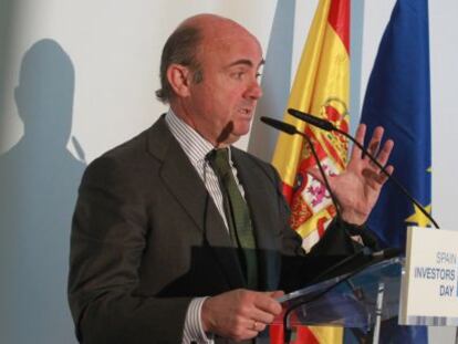 El ministro de Economía, Luis de Guindos, hoy en el foro Spain Investors Day.