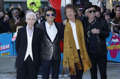 Charlie Watts, Ron Wood, Mick Jagger y Keith Richards, el lunes 4 de abril en la inauguración de Exhibitionism en Londres.