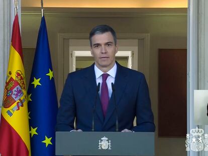 Pedro Sánchez, durante su comparecencia en La Moncloaa
