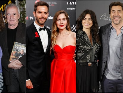 Desde la izquierda: Ana Belén y Víctor Manuel; Marc Clotet y Natalia Sánchez; y Penélope Cruz y Javier Bardem.