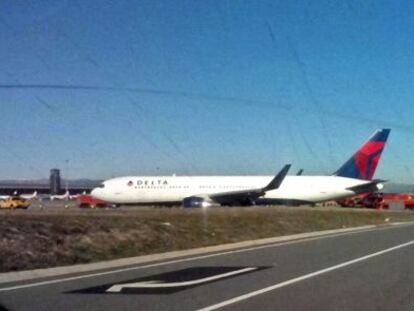 El B-767 de la compañía Delta Airlines siniestrado el jueves en Barajas.