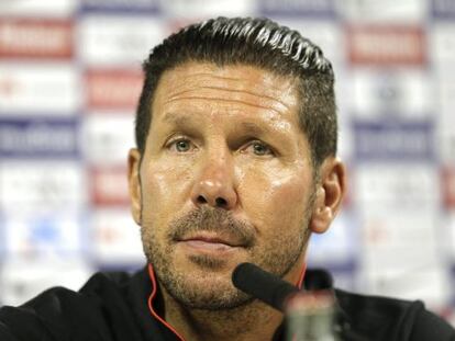 Simeone durante la rueda de prensa previa al partido ante el Sevilla.