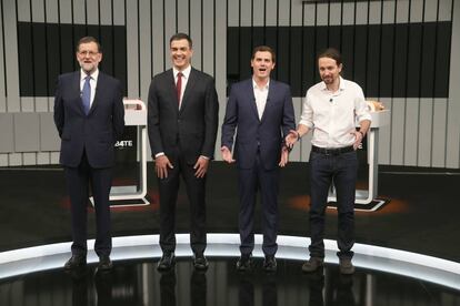 Mariano Rajoy, Pedro S&aacute;nchez, Albert Rivera y Pablo Iglesias en el debate a cuatro del 13 de junio 