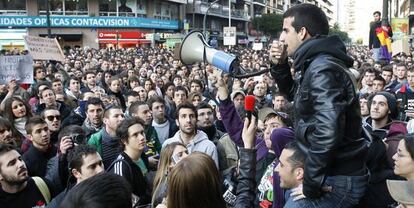 Albert Ordóñez, durante una de las protestas estudiantiles de Valencia