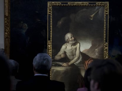 Presentación, este miércoles en el Museo de Bellas Artes de Sevilla, del óleo 'San Jerónimo oyendo la trompeta del juicio final', de Sebastián Martínez.