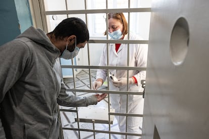 A man with tuberculosis receives treatment in a Moldovan prison located in the capital, Chișinău, on November 6, 2023 