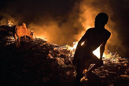 Otros viven en el vertedero de Niamey retirando basura que se pueda reciclar. En la fotografía, Amarou, de 16 años, de Malí. Confiesa que tiene una idea fija en la cabeza: intentar el <i>asalto</i> a Europa sea como sea.