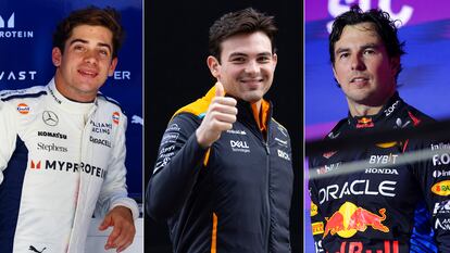 Franco Colapinto, Patricio O'Ward y Sergio Pérez.