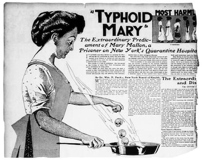 Noticia sobre Mary Mallon (1869-1938), la cocinera irlandesa portadora del tifus que infectó a 53 personas, tres de las cuales murieron y fue aislada durante 30 años. 