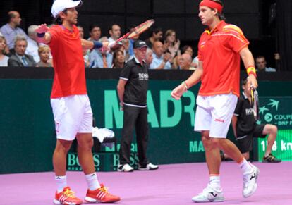 Feliciano López y Fernando Verdasco, durante un partido de la Davis.