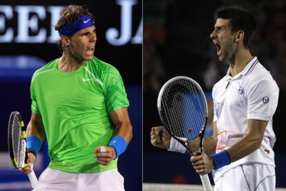 Nadal y Djokovic celebran sus victorias ante Federer y Murray, respectivamente, en semifinales.