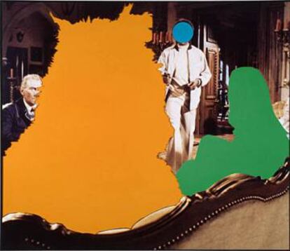'Beast (Orange) Being Stared At: With Two Figures (Green, Blue)', obra de 2004 de John Baldessari.