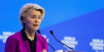 La presidenta de la Comisión Europea, Ursula von der Leyen, en sus declaraciones ante el Foro Económico Mundial en Davos.