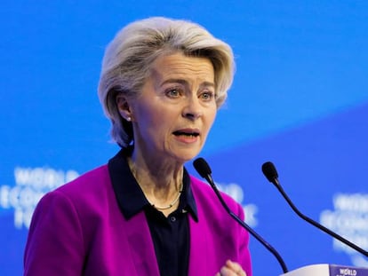 La presidenta de la Comisión Europea, Ursula von der Leyen, en sus declaraciones ante el Foro Económico Mundial en Davos.