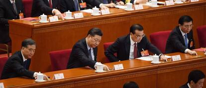 El presidente chino Xi Jinping, y el primer ministro Li Keqiang en la jornada de clausura de la Asamble Nacional Popular.