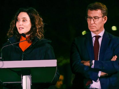 La presidenta de la Comunidad de Madrid, Isabel Díaz Ayuso, y el líder del Partido Popular, Alberto Núñez Feijóo.