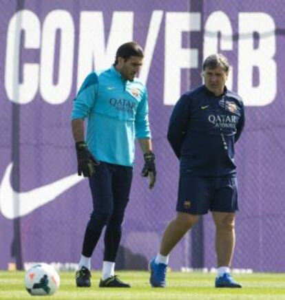 Pinto y Martino, en el entrenamiento de este viernes.