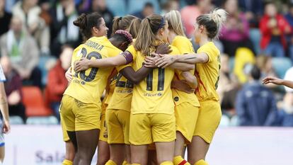 Las jugadoras del Barcelona celebran un gol esta temporada.  
 
 
 
  ALEGRIA GOL