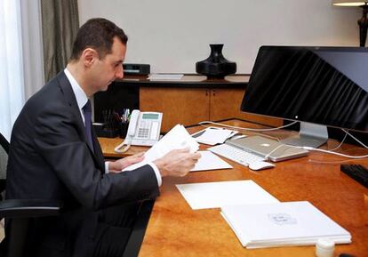 Bachar El Asad en su despacho en Damasco, el pasado mi&eacute;rcoles.
