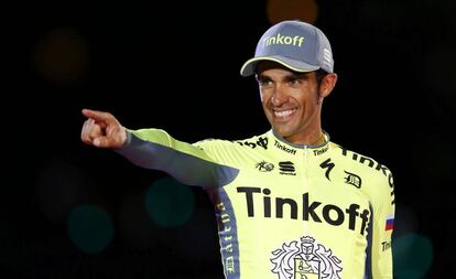 Alberto Contador en el podio de la Vuelta.