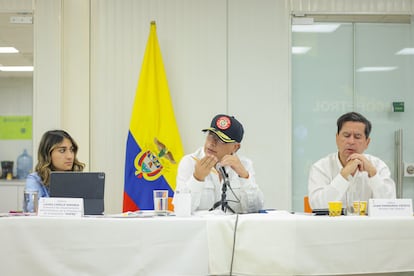 Laura Sarabia, Gustavo Petro y Juan Fernando Cristo durante una reunin con el Consejo de Seguridad realizada el 17 de enero.