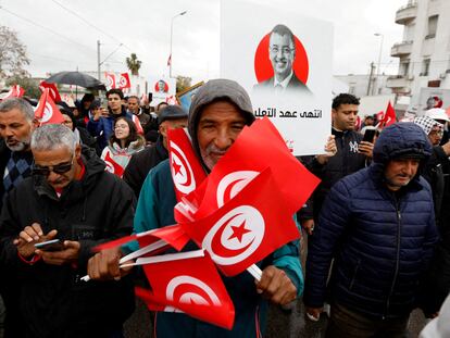 Manifestantes contra el presidente Kais Said, el pasado día 20 en Túnez.