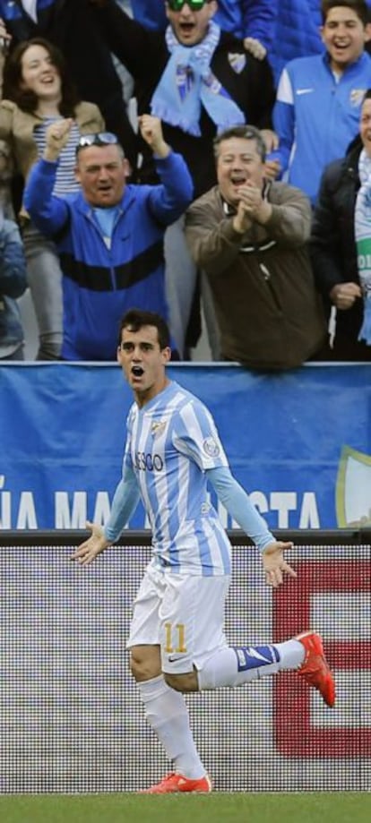 Juanmi celebra su gol al Córdoba