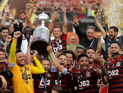 Los jugadores del Flamengo celebran el título.