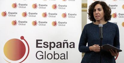 Irene Lozano, durante la presentación de la nueva imagen corporativa de España Global.