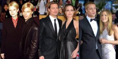 Brad Pitt mimetiza su peinado dependiendo de la pareja: Gwyneth Paltrow, Angelina Jolie o Jennifer Aniston.