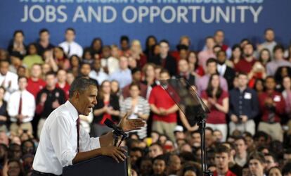 El presidente de EE UU, Barack Obama, durante su discurso en la universidad de Carolina del Norte.