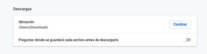 Ubicación de las descargas de Google Chrome.