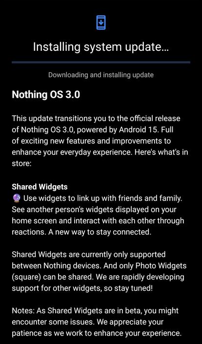 Instalación de la actualización Nothing OS 3.0