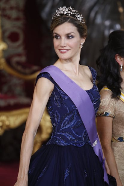 La Reina, durante la cena oficial al presidente de Perú, Ollanta Humala y su esposa Nadine Heredia, en julio 2015