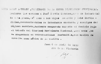 El salvoconducto que salvo la vida de los hermanos Martín Millán en los estertores de la Guerra Civil.