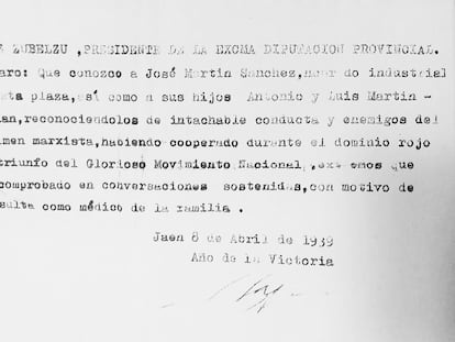 El salvoconducto que salvo la vida de los hermanos Martín Millán en los estertores de la Guerra Civil.