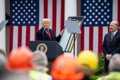 El presidente de Estados Unidos, Donald Trump, durante el "día de la Liberación", en la Casa Blanca, el 2 de abril. 