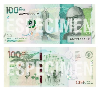 Imagen del billete que empezará a circular este jueves en Colombia.