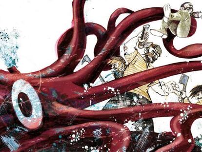 Uno de los dibujos de 'Veinte mil leguas de viaje submarino' de la edición ilustrada de 2012, que hizo Agustín Comotto para Nórdica Libros.