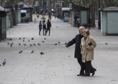 La Rambla de Barcelona, pràcticament buida.