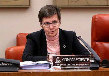 Elke König, presidenta de la Junta Única de Resolución, hace dos semanas cuando compareció en el Congreso de los Diputados en España