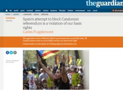 El art&iacute;culo de Puigdemont en &#039;The Guardian&#039;. 